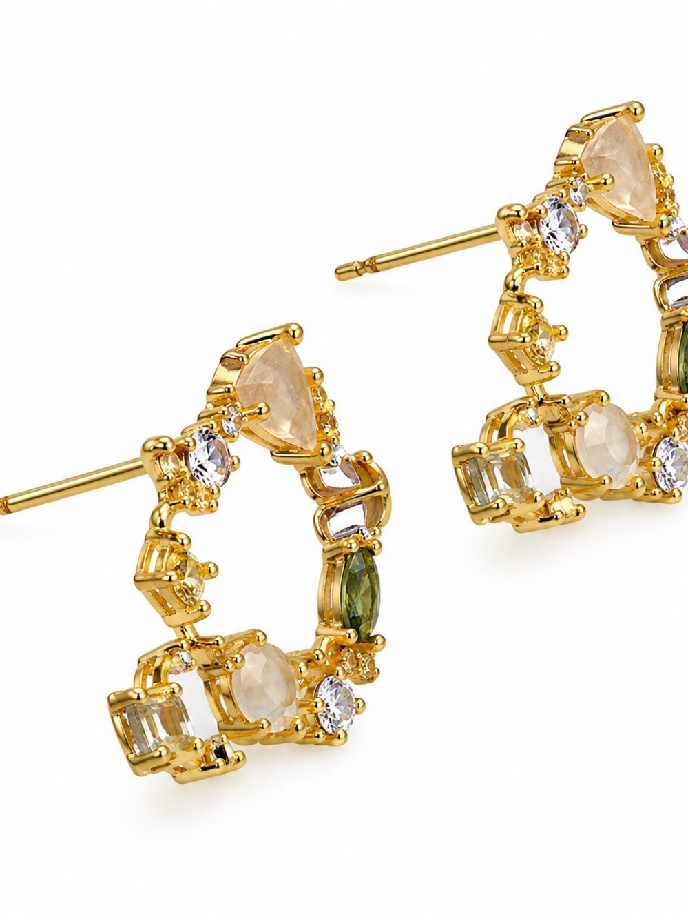 Gold Tone Green Multicolor Crystal Statement Hoop Earrings